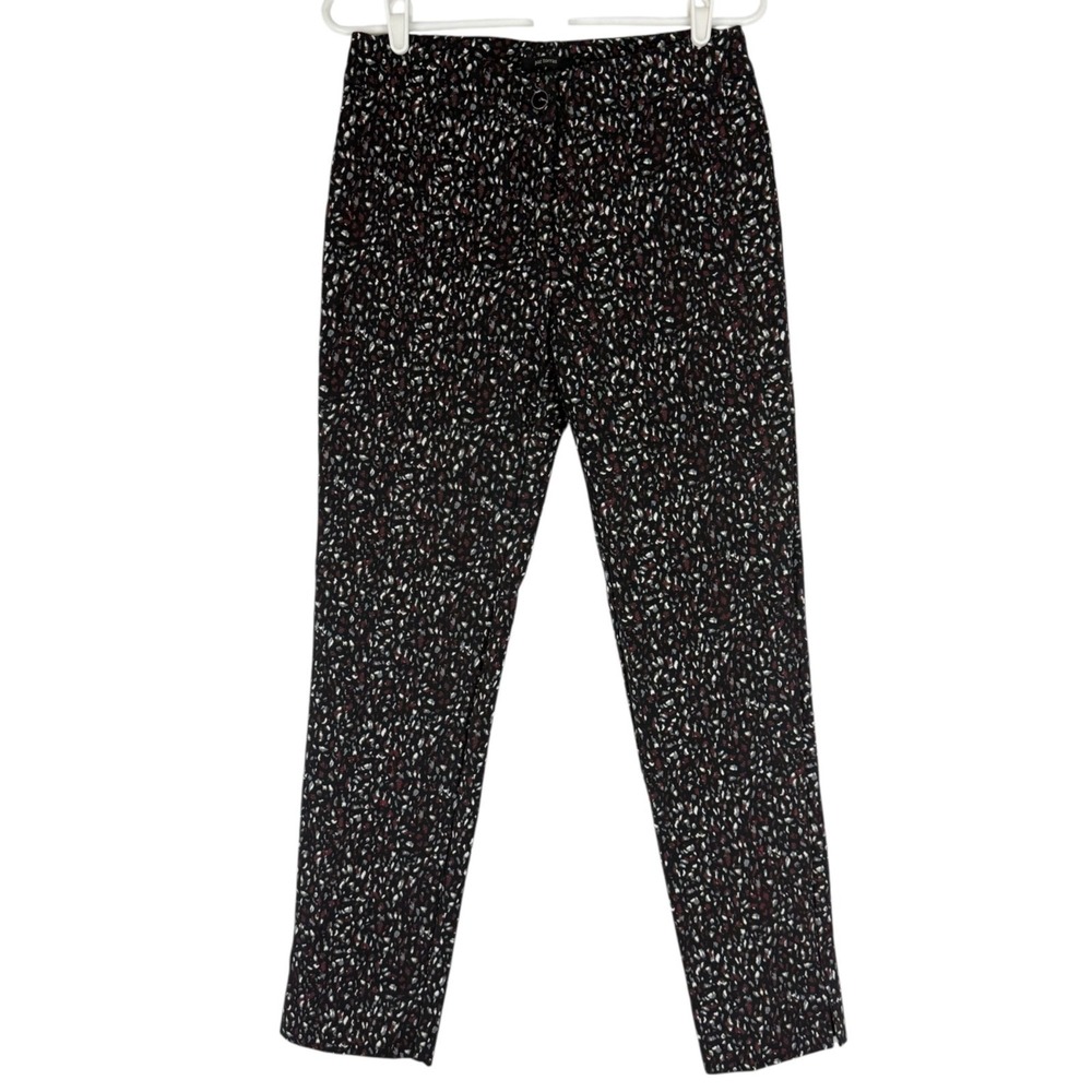 Paz Torras Women Black Red Abstract Mid Rise Stretch Pants Sz 42 US 10 Waist 30